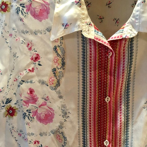 Johnny Was silk collared short sleeve button-down - Picture 2 of 4